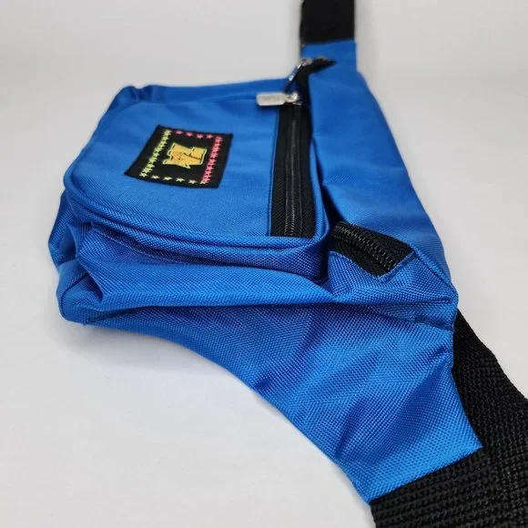 Retro 80s Blue TA Fanny Pack 3 Pocket Bum Bag Waist Wallet Crossbody - Picture 3 of 8